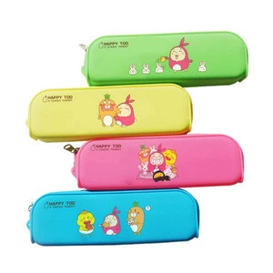 Custom printed small cartoon animal pencil bag silicone animal pencil case with zipper for kids waterproof pen bags