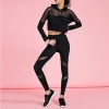 Custom Your Logo High Quality Women Sexy Black Active Wear Slim Fitness Yoga Set Sportswear with Mesh Custom Gym Wear Women