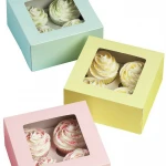 Customized Cardboard Paper Cupcake Box With Clear Plastic Window