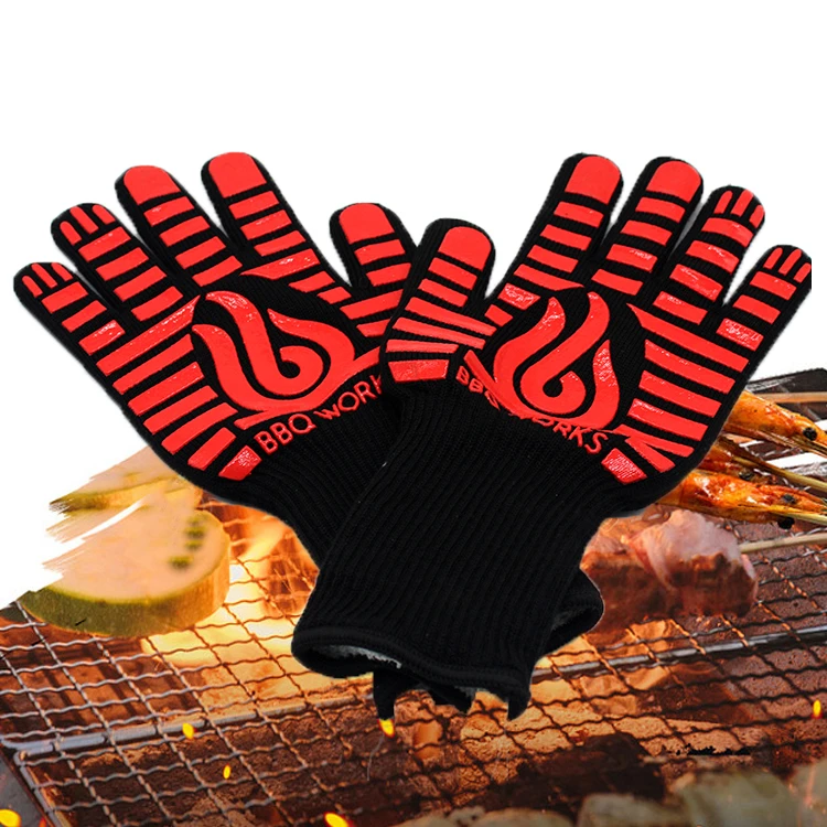 Customized Logo Barbecue Oven Gloves BBQ Handschuh OEM 932F Extreme Heat Resistant Gloves For Roasting Chestnuts