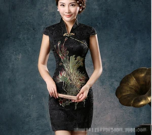 d72102h 2016 Chinese traditional red short sleeve long length cheongsam dress