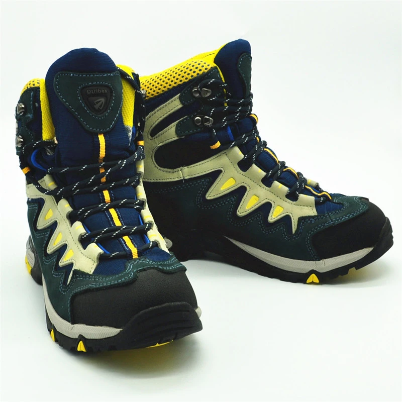 Dark blue Scrub cowhide boot  leather outdoor camping hiking climbing high-top hiking shoes