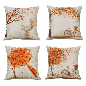Decorative Autumn Fall Style Throw Pillow Cover Maple Leaf Bicycle Tree Cushion Case Shell Outdoor Pillow Case for Car Sofa