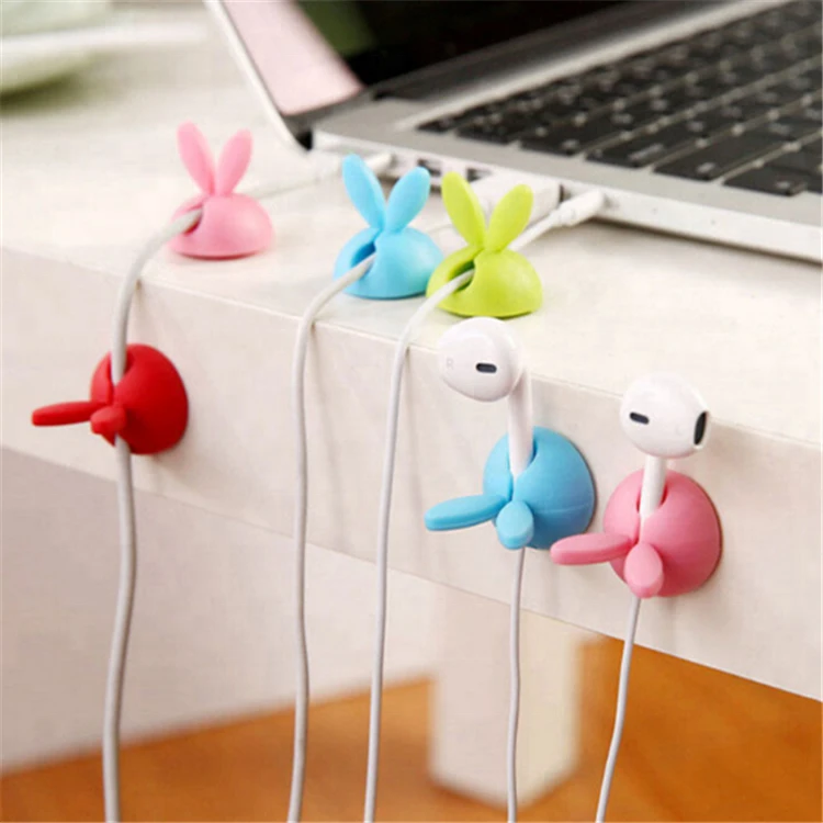 Desktop cable clips holders cute rabbit shape earphones USB cable wire organizer management