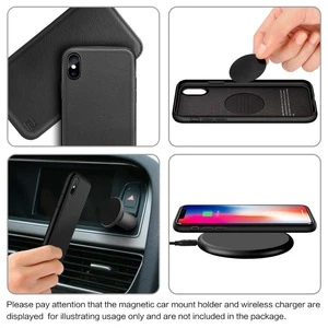 Detachable Genuine Leather Wallet Case Support Wireless Charging Magnetic Mount Holder Kickstand Feature for iPhone Xs/X Case