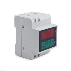 Digital Din-Rail Voltage Ammeter Current Monitor Meter LED Multimeter Gauge AC 80-300V 0.1-99.9A Micro AC Volt Amp Meter