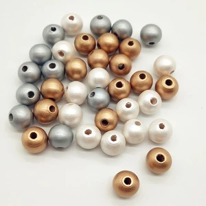 DIY 8/10/12mm Gold Silver Natural Wooden Beads Round Ball Loose Wood Spacer Beads For Jewelry Making Accessories