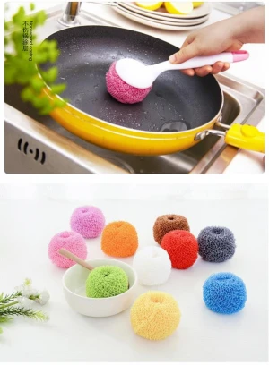 Dushi Nano Fiber Dish Scrubber Non-Scratch Scouring Pads for Non-Stick Cookware Scourer, Assorted Colors 1pcs with 1handle