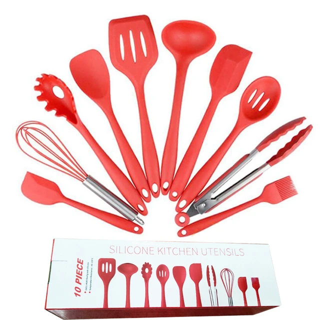 Eco Friendly 10pcs Colorful Complete 100% High Quality Non Stick Best Selling Silicone Kitchen Cooking Utensils Set Accessories