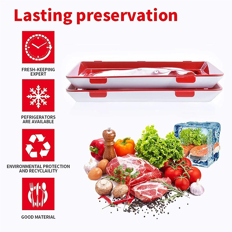 Eco Reusable Rectangle Stackable, Kitchen Vegetable Plsus 4 Pcs Food Creative Tray Keeping Food Plastic Preservation Tray/