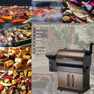 Electric Barrel Wood Pellet Smoker BBQ Grill With Chimney for Outdoor Barbecue