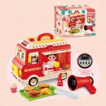 Electric mobile fast food car set food truck include trumpet amusing kitchen play set pretend with sound and light
