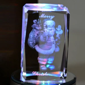 Elegant Clear Crystal Christmas Ornament with 3D Santa Laser Engraving