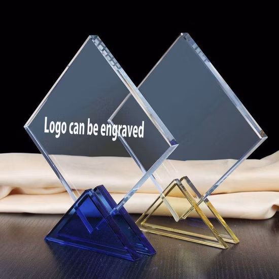 Import Elegant Crystal Glass Trophy Award with Custom Engraving and Blue Base from China