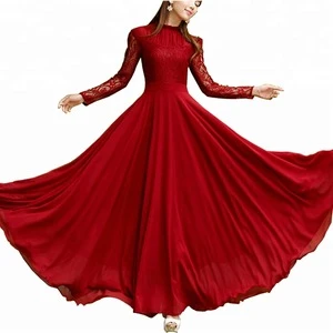 Elegant Ladies Chiffon Long Evening Party Wear Gown Long Sleeve Muslim Evening Dress