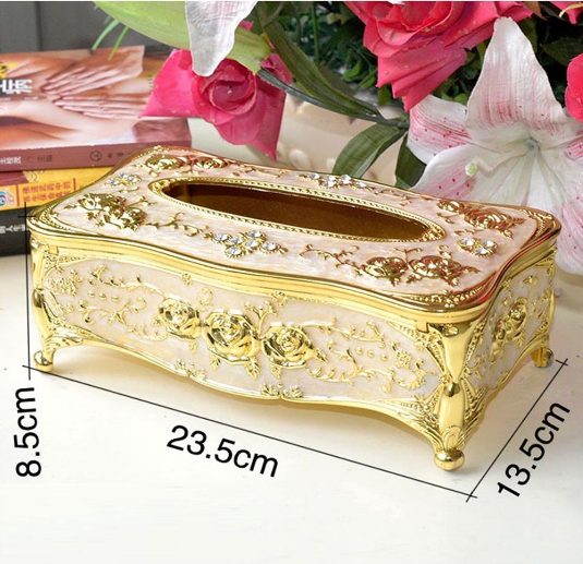 European Style Luxurious Rose Tissue Box Holder Electroplating Napkin Cover 