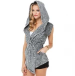 EY0257A 2014 New Fashion Women Demin Capuche Vest with Belt for Wholesale