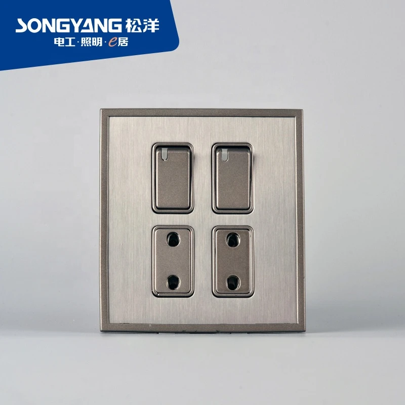 Factory direct selling of wall switch 2gang 2 socket silver  high quality  socket switch