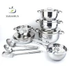 Factory Price Custom Made 15 piece Nonstick Cooking Pots Stainless Steel Cookware Set With Cooking Tools