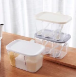 Factory price multi-function plastic condiment dispenser with 3 divides Storage Jar Tin Bottle Container Season Spice Box