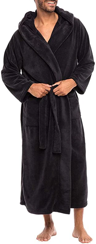factory warm flannel towel fleece bathrobe hooded plus size long kimono hotel mens robe wholesale