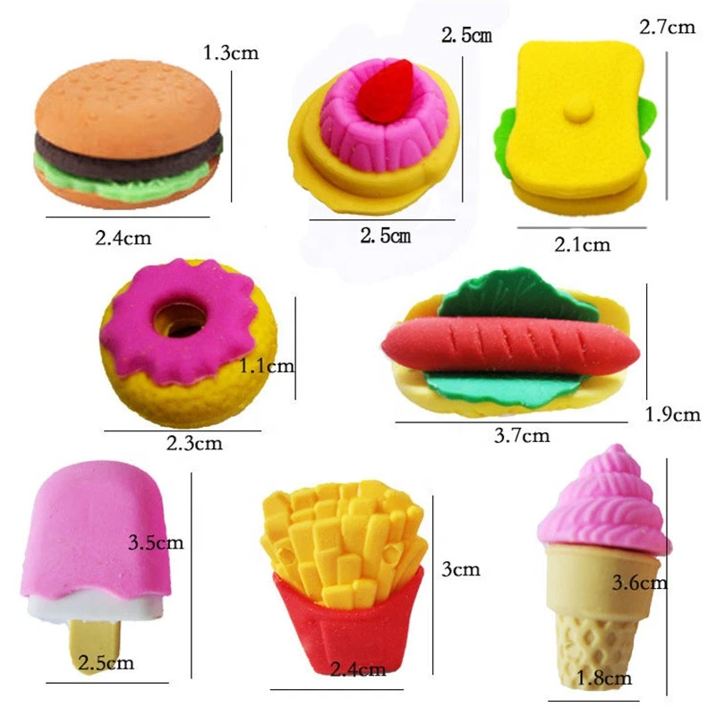 Fashion Back To School Kids 3D Cartoon Food Cake DIY Rubber TPR Eraser