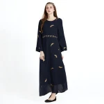 Fashion girl islamic clothing dress feather bronzing chiffon abaya dress