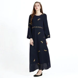 Fashion girl islamic clothing dress feather bronzing chiffon abaya dress