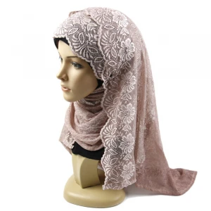 Fashion Hot Muslim Women lady scarf knitted flower lace side Mix 20 colors jersey bridal hijab