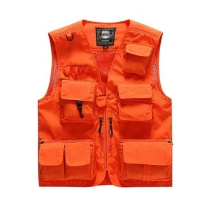 Fishing Jacket Utility Plus Size Men&#39;s Outdoor Sleeveless Orange Hunting Fishing Vest