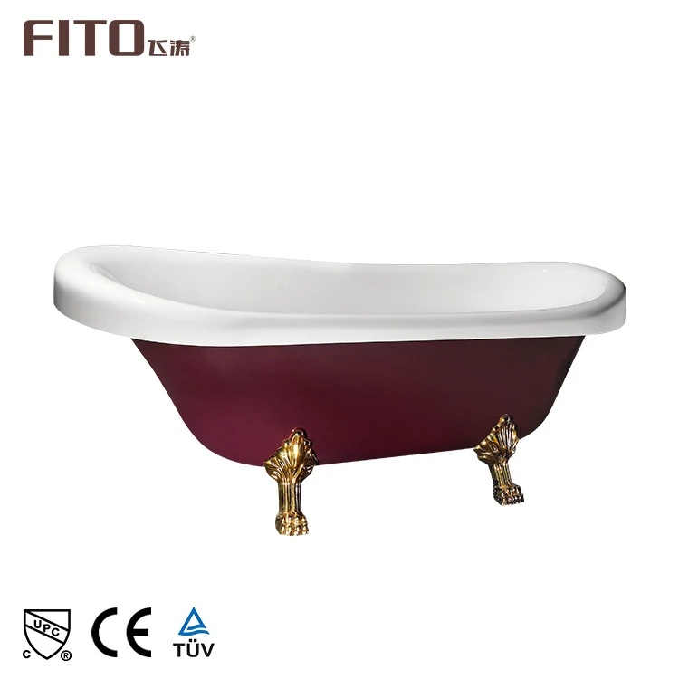 FITO High Quality Red Indoor Tub Acrylic Cast Corner Soaking Bathtub Bath Tub