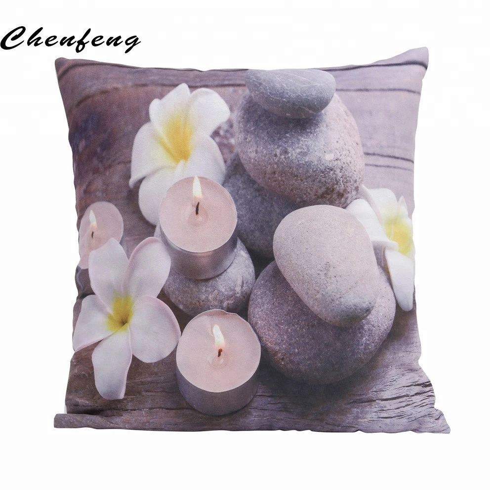 Flicking LED custom printing cushion covers light up flowers with candles new designs digital printed pillow for decorative
