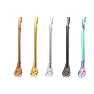 Food Grade Colorful Reusable 304 Stainless Steel Metal Straws With Filter Spoon Bar Accessories