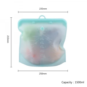 Food grade vacuum preservation reusable silicone food storage bag with ziplock