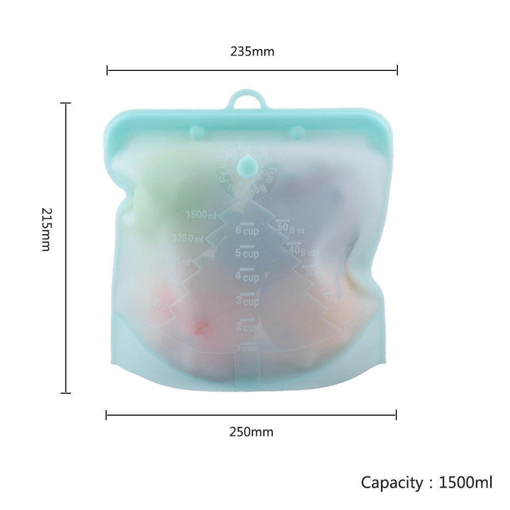 Food grade vacuum preservation reusable silicone food storage bag with ziplock