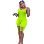 GC-2071553  Fashion Casual Suspender Solid Color Burnt Out Jumpsuit Women Short Bodycon Simple Summer Rompers Jumpsuits