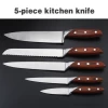 German stainless steel 6 piece knife set with acacia wood block chef knife and carving knife