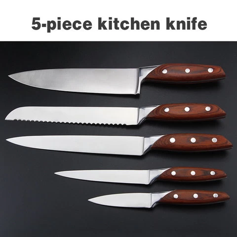 German stainless steel 6 piece knife set with acacia wood block chef knife and carving knife