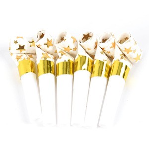 Gold/ Silver Stamping Kid&#39;s Birthday Party Blowouts, Blowing Dragon Whistle Noise Maker Horn Blowouts