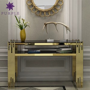 Harmony gold console table set with mirror glass top hallway italy design furniture