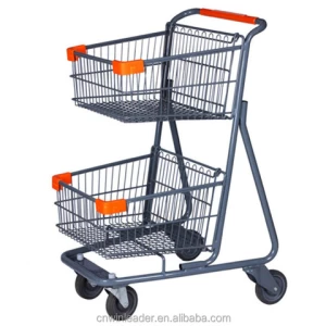 Heavy duty supermarket carts/double layer basket shopping carts