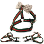 High-end Stylish luxury classic brand bow rivet adjustable dog leash belt pet dog chest harness