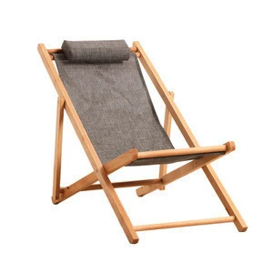 high-impact deck chair wood collapsible sand beach chair outdoor with back cushion for sunbathe