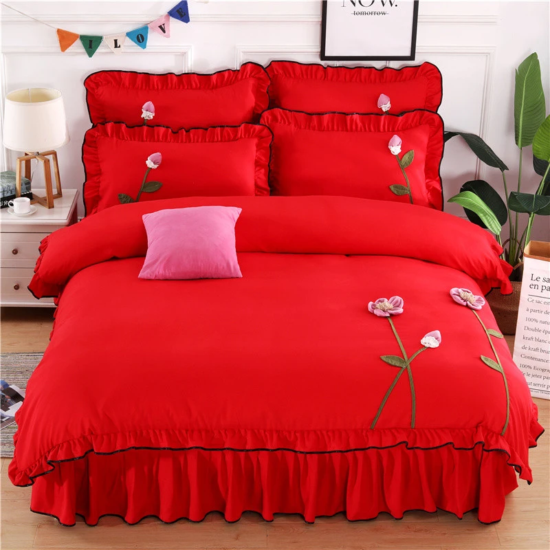 High quality affordable price 3 D flower design   Cotton  Quilt cover bed sheet pillowcase 4 PC Bedding  sheet set