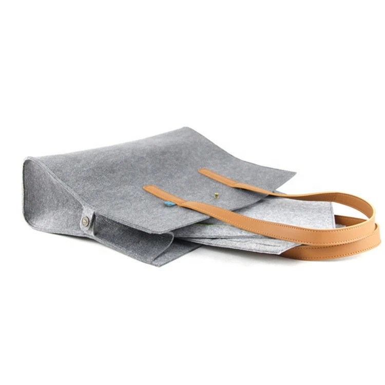 High Quality Fashion Casual Handbag Eco-friendly Foldable Tote Zipper Fastener Felt Fabric Shopper Bag