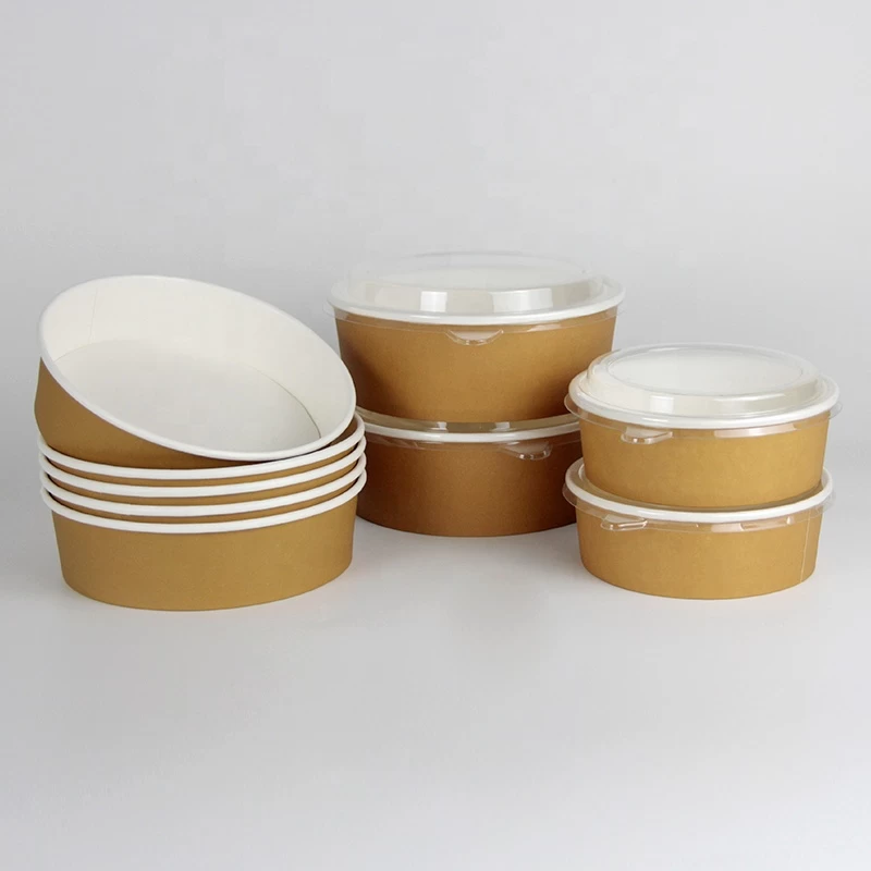 High Quality Food Grade Eco Friendly Disposable Paper Bowls White Paper Brown Print Salad Take Away Fast Food and Other Using