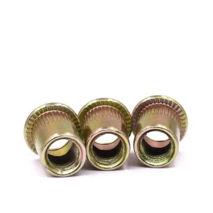 High Quality large flat head yellow plated  body blind Rivet  Nut of knurling 3/16