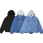 High quality winter 100% cotton windproof men jean jackets custom logo streetwear men hooded denim jacket