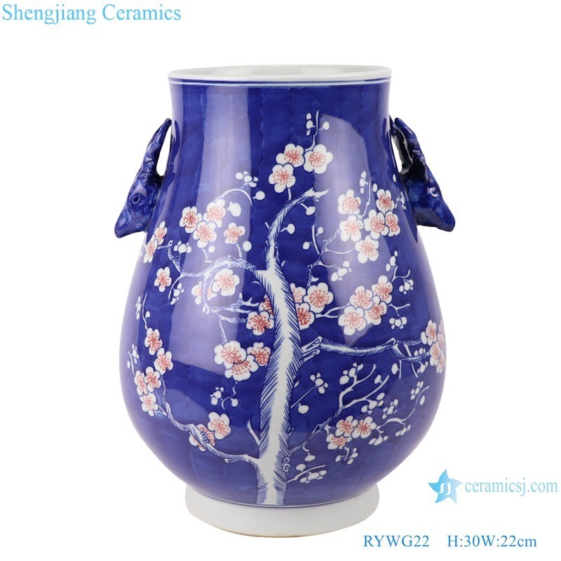 Home Decor Blue and White Ice Red Plum Porcelain Vases