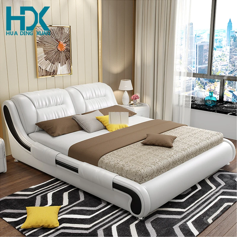 home furniture queen double  size bed set with durable PU cover Soft bag bed